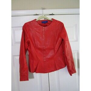 Liliu Womens Red Deer Skin Leather Jacket Size 8 Red Full Zip Silk Lining